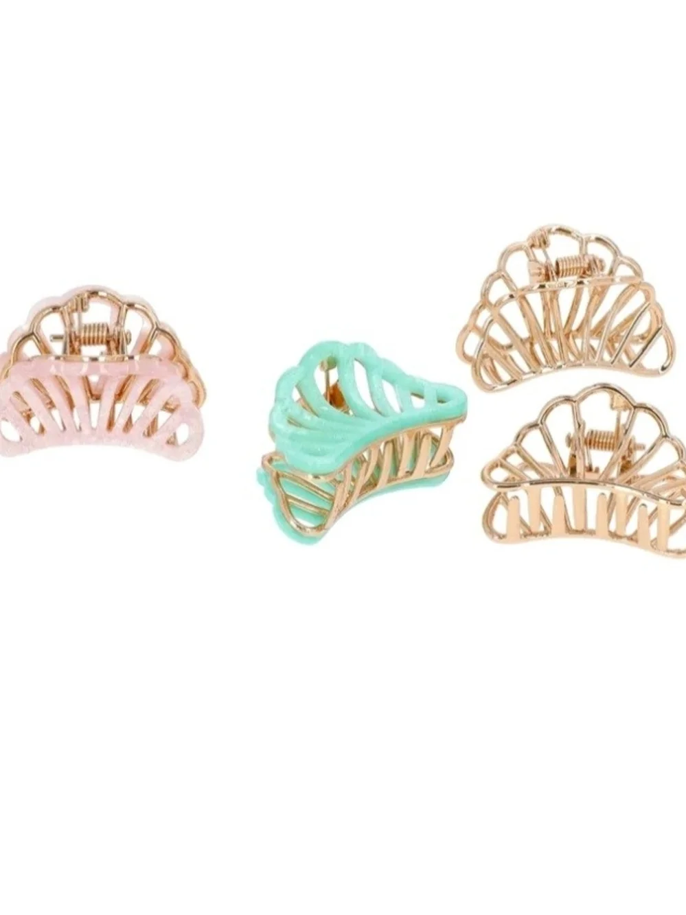 4 Piece Set Pastel Metal Hair Claw Clip - Pink, Mint & Gold NWT